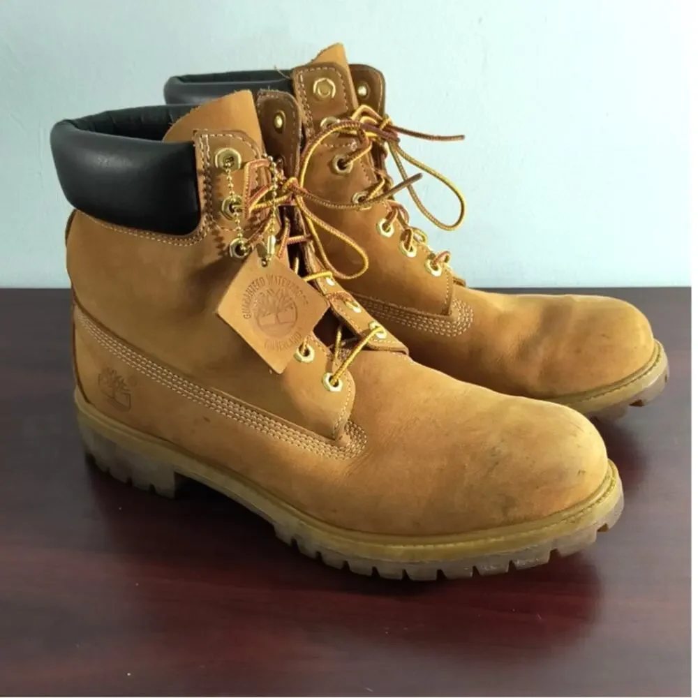 Timberland Premium 6 Inch Waterproof Boots Men's Size 9.5 Wheat Nubuck Leather
